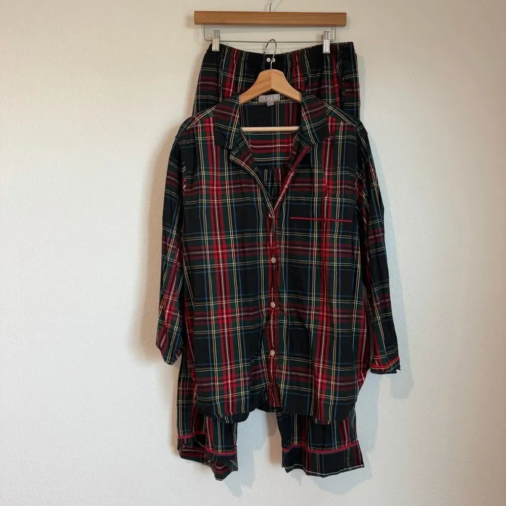 J. Crew Stewart Tartan Cotton Poplin Plaid Pajama Pant Set Women's Size Large